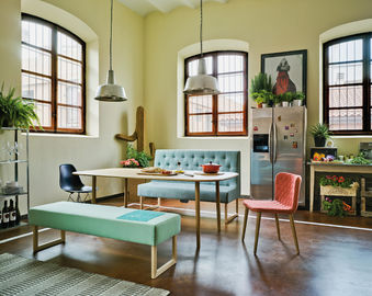 Colore moderno del blu della mobilia del sofà della disposizione dei posti a sedere della cabina del ristorante della sala da pranzo
